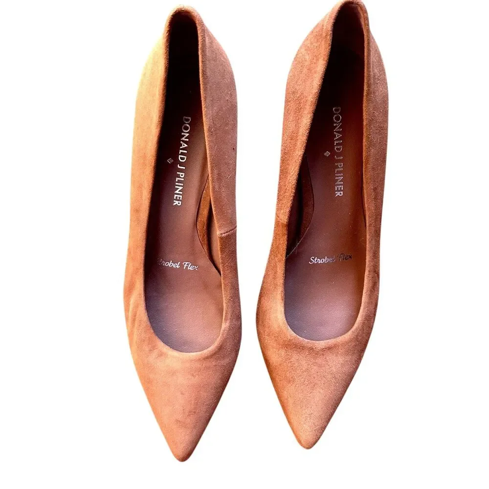 DONALD PLINER Rome Suede Kitten Heel Brown‎ Sz 7
